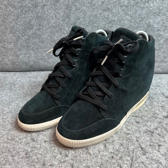 Sorel Shoes - Sorel PDX Wedge Black Suede High Top Lace Up Hidden Wedge Sneakers Womens 6.5